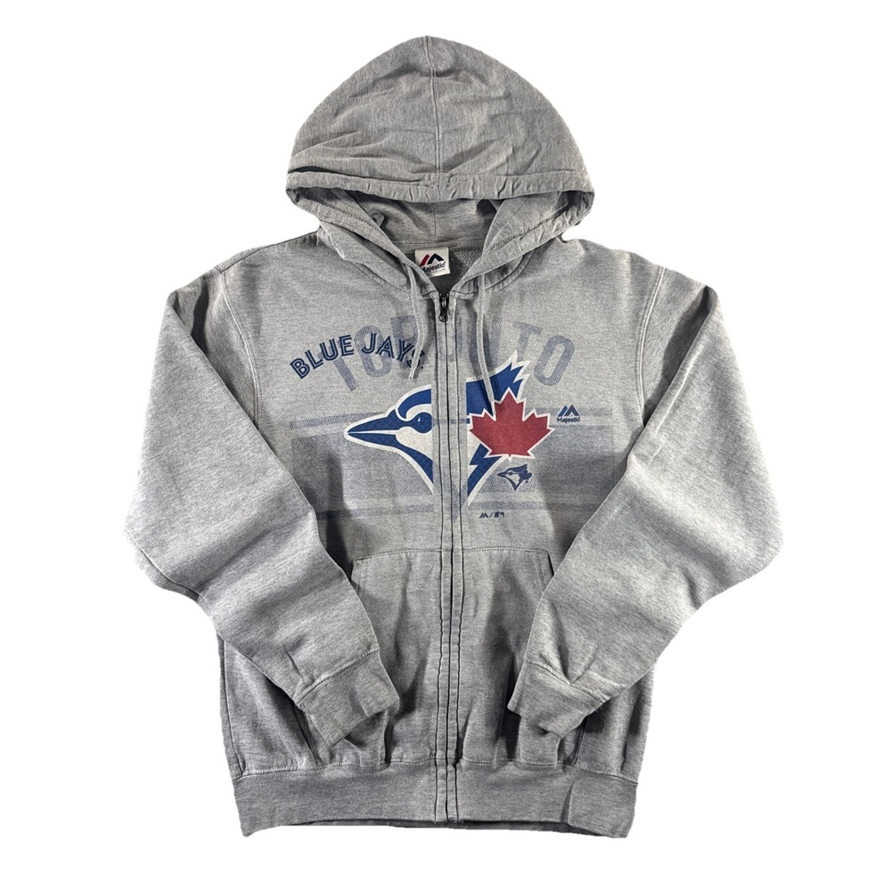 Majestic Toronto Blue Jays Gray Zip-Up Hoodie with Blue & Red Logo